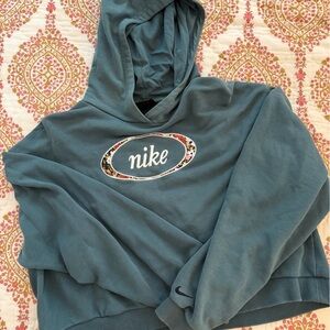 Nike Teal Crop Pullover with Floral Logo